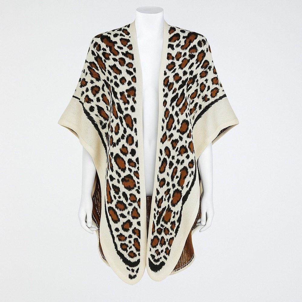 Mara Hoffman Leopard Print Poncho Wrap Shawl One Size Fits All Heavy Knit